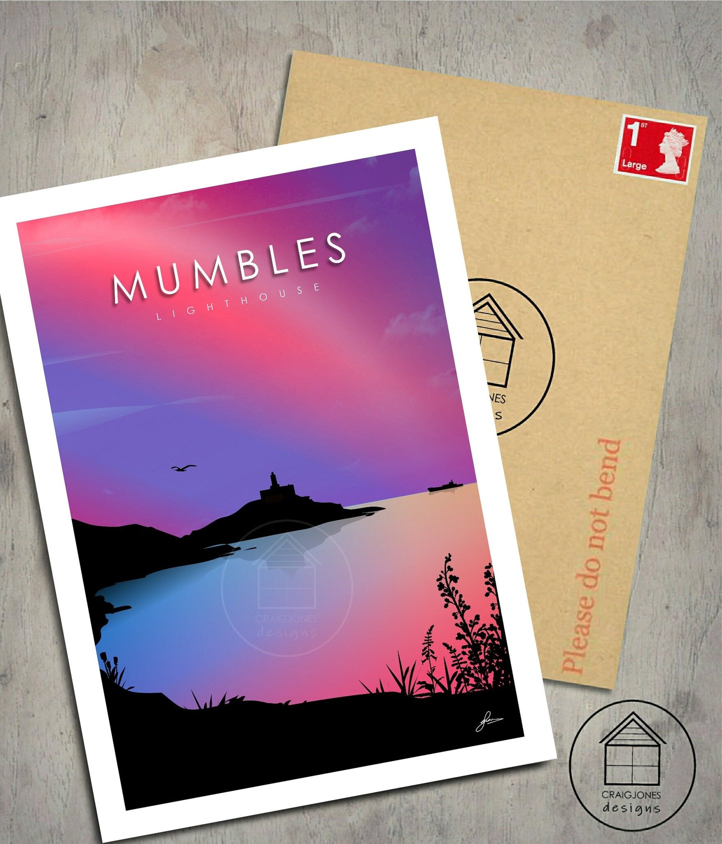Mumbles Lighthouse, Gower Peninsula Print, Gloss Card, Unframed