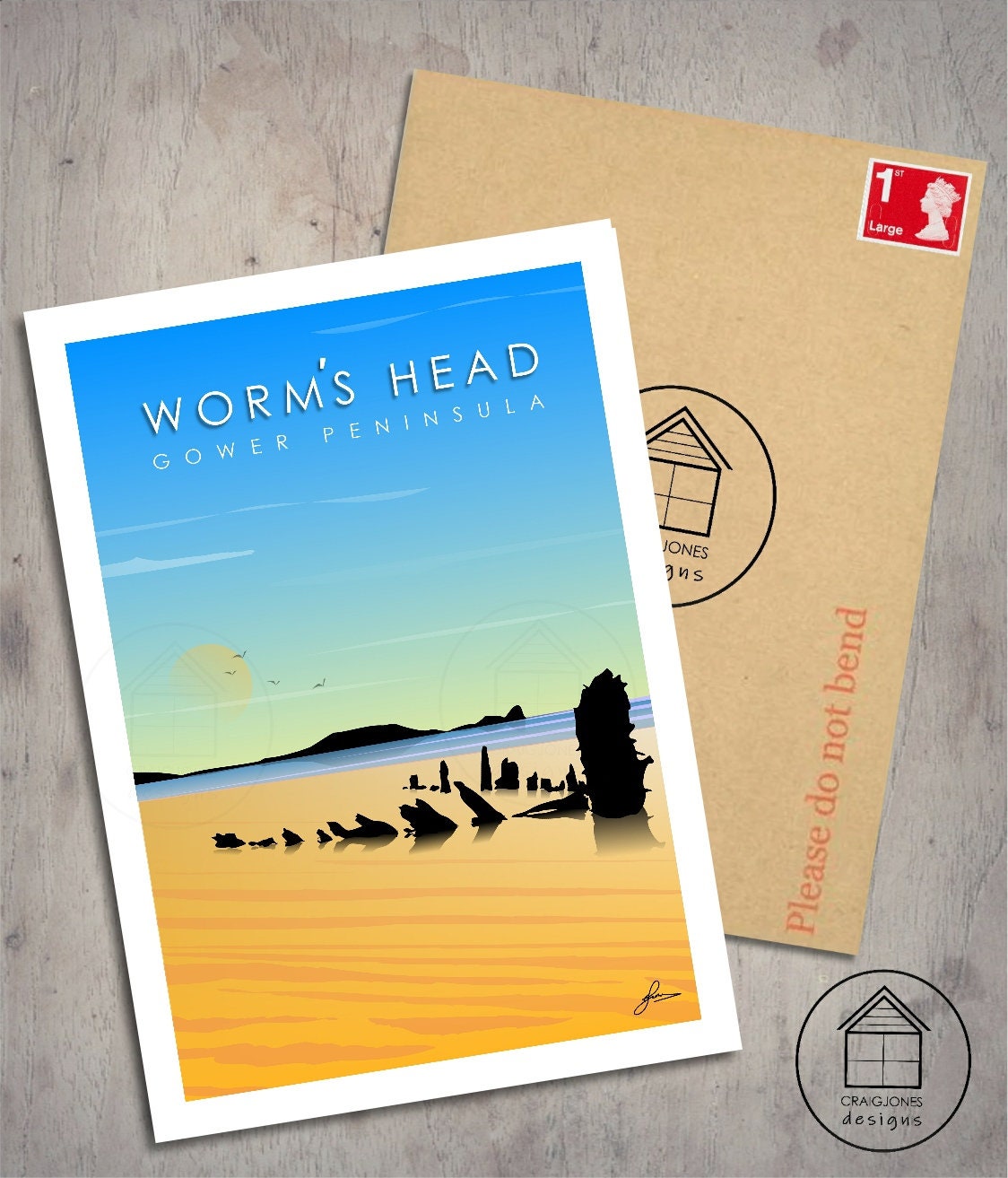 Worm’s Head Helvetia Gold, Gower Peninsula Print, Gloss Card, Unframed