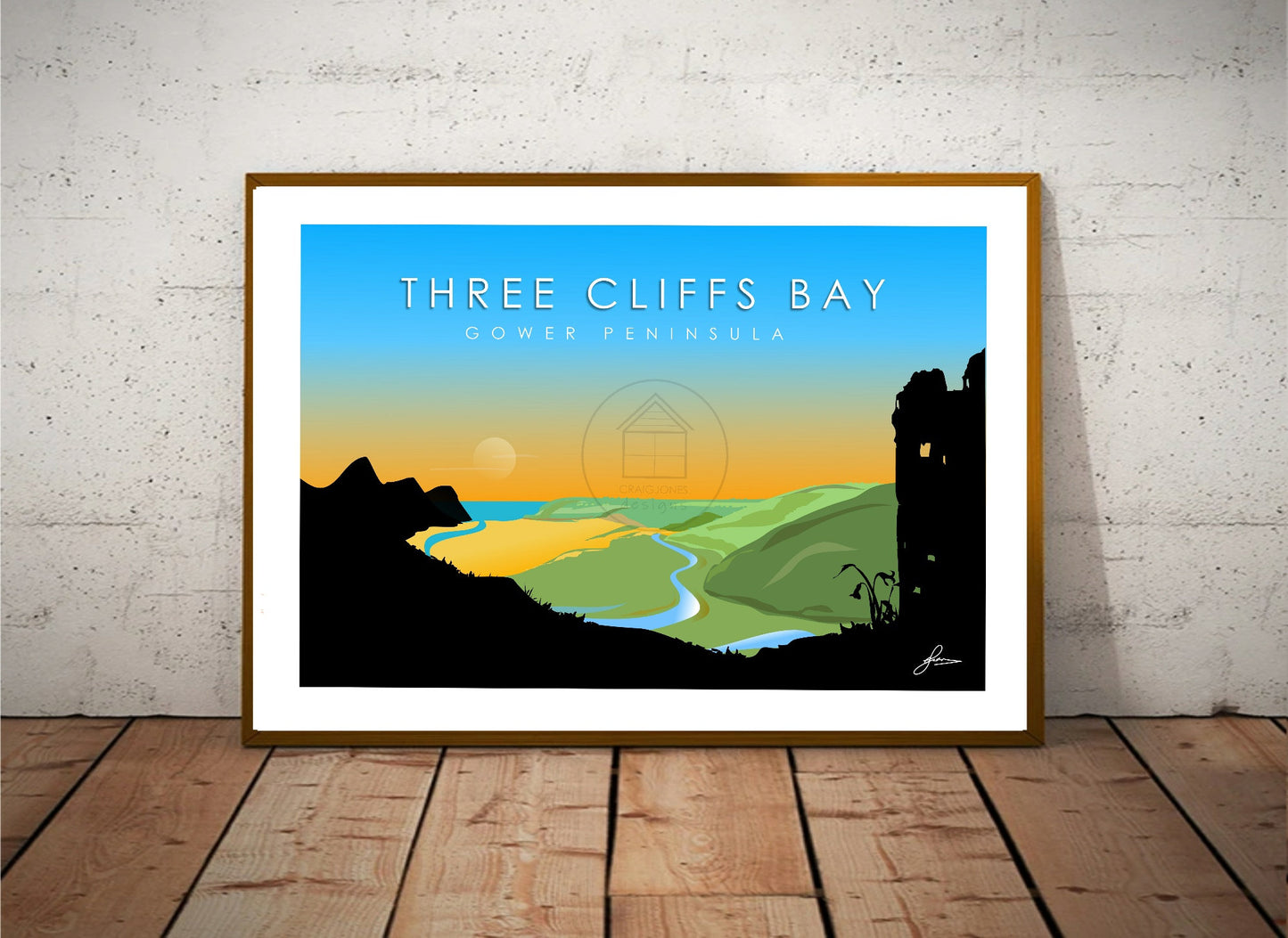 Three Cliffs Bay Sunset Landscape, Gower Peninsula Print, Gloss Card, Unframed