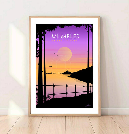 Mumbles Purple skies Print, Gower Peninsula, Gloss Card Unframed