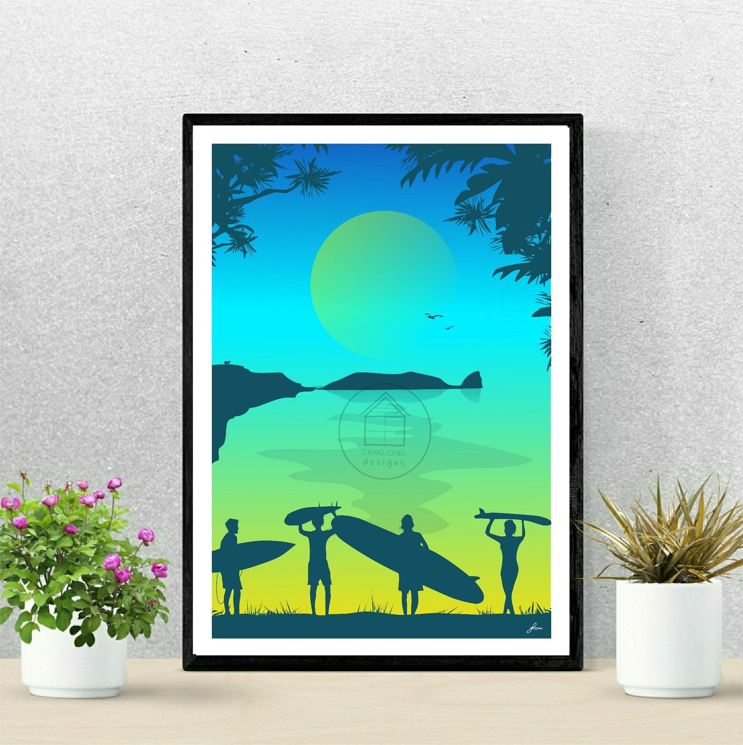 Worm’s Head Surfers Print, Gower Peninsula, Gloss Card, Unframed