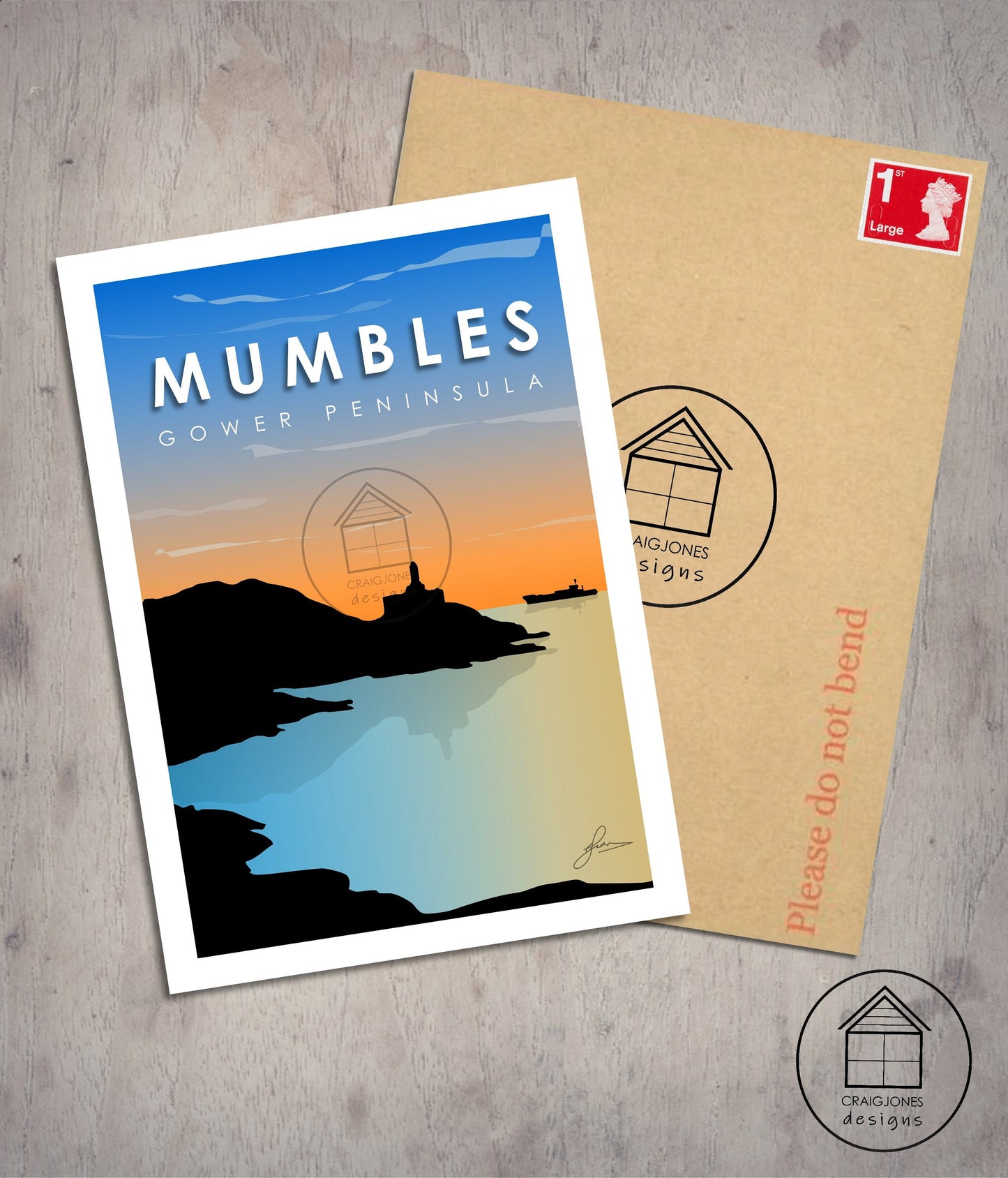Mumbles Lighthouse, Gower Peninsula Print, Gloss Card, Unframed