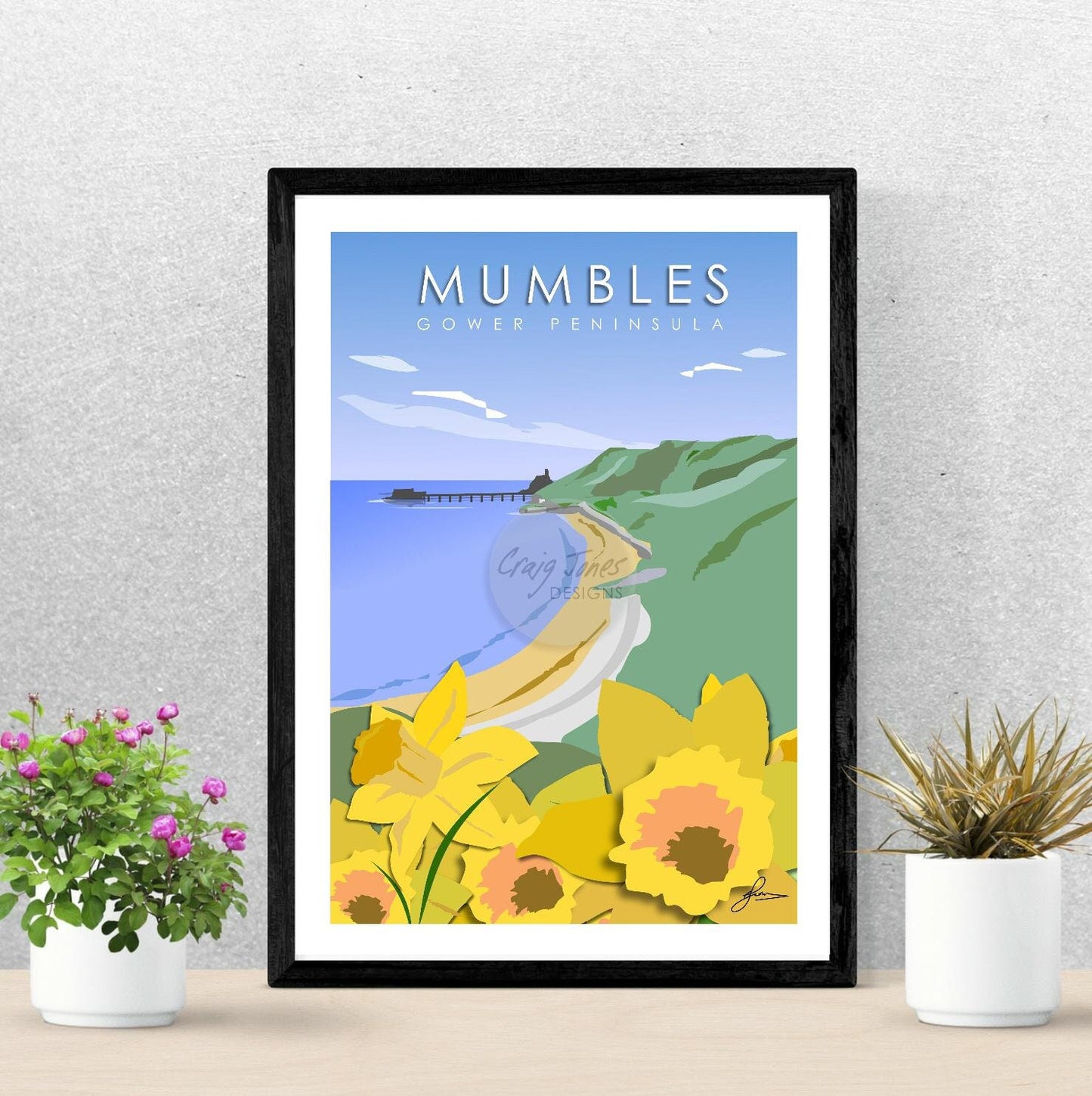 Mumbles Daffodils, Gower Peninsula Print, Gloss Card, Unframed