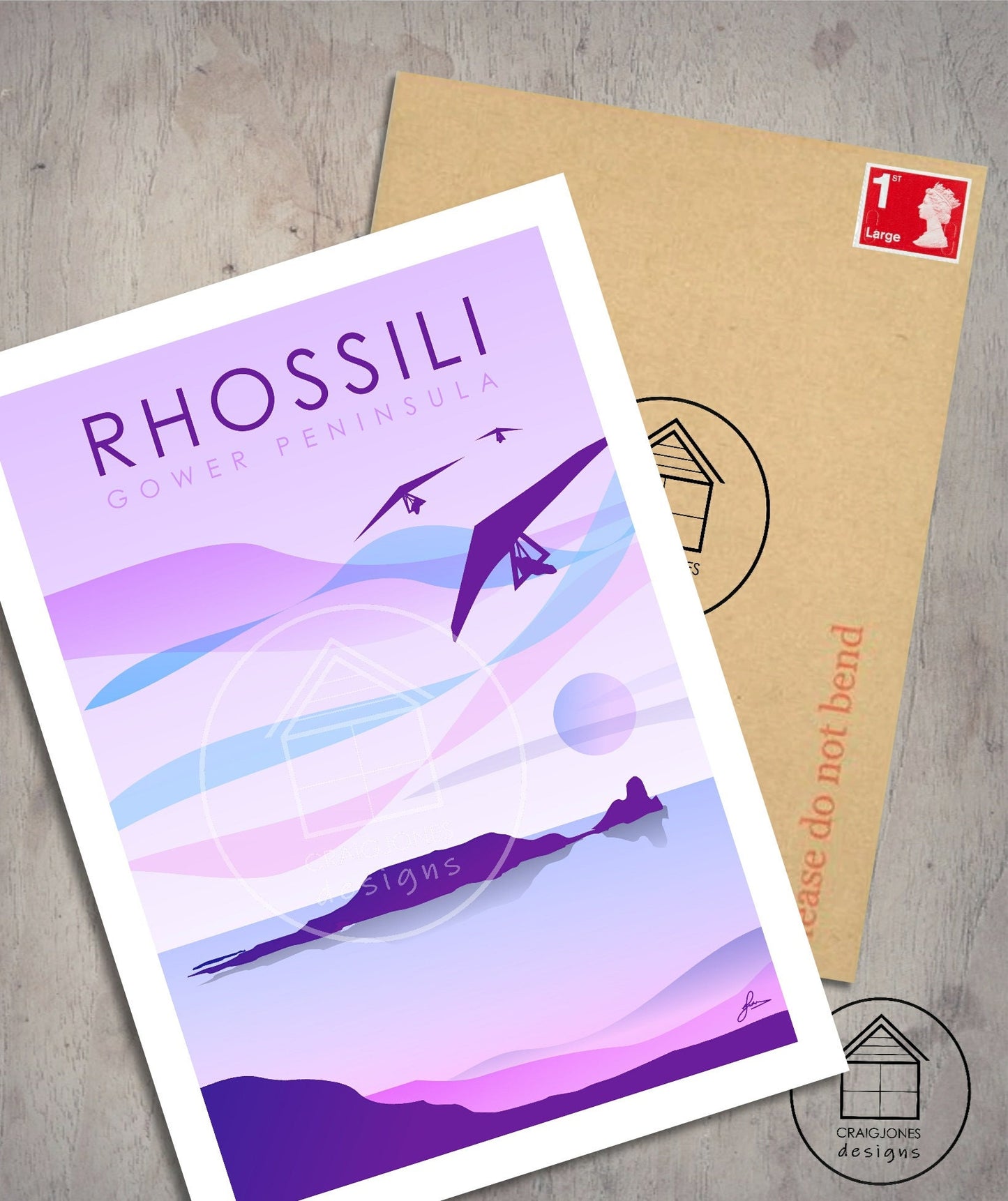 Rhossili Bay Purple, Gower Peninsula Print, Gloss Card, Unframed