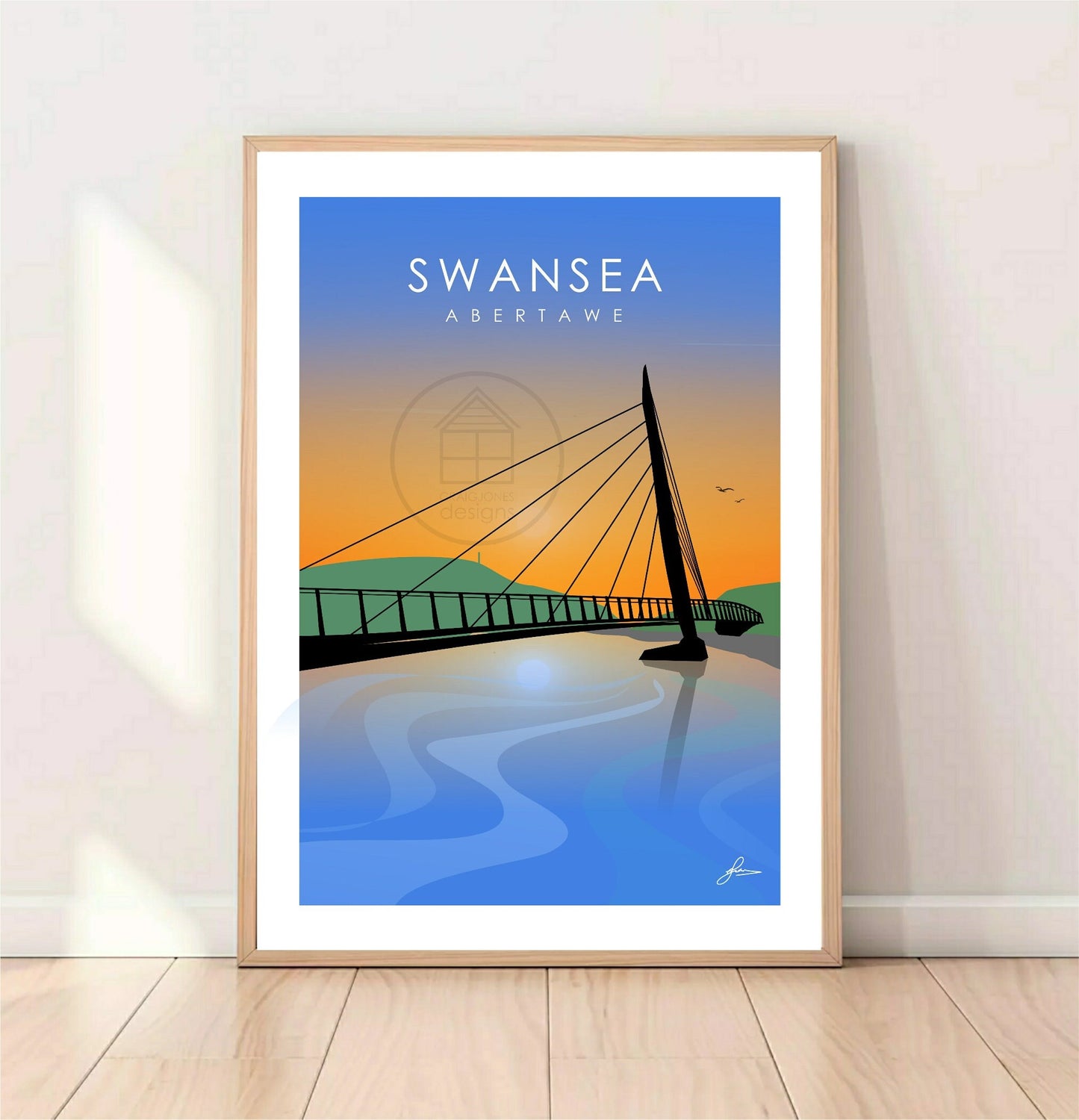 Swansea Sail Bridge Print, Abertawe, Gower Peninsula, Gloss Card Unframed
