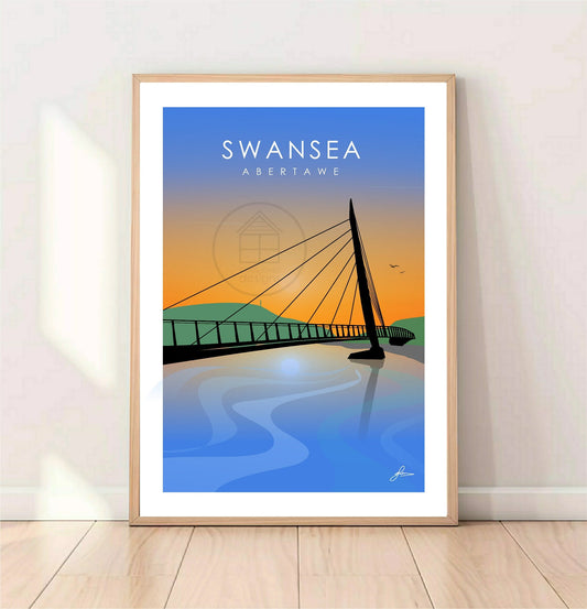 Swansea Sail Bridge Print, Abertawe, Gower Peninsula, Gloss Card Unframed