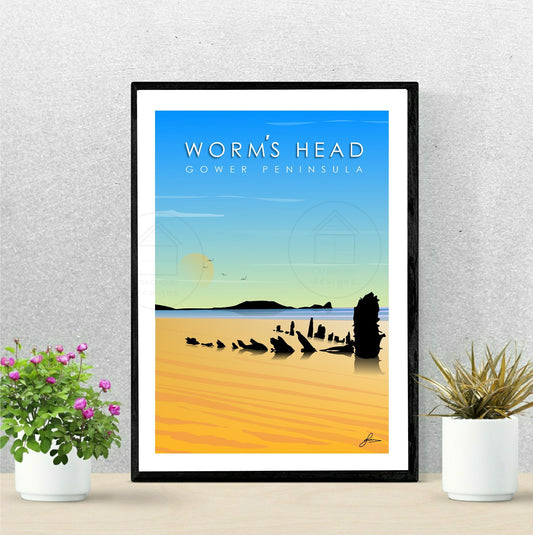 Worm’s Head Helvetia Gold, Gower Peninsula Print, Gloss Card, Unframed
