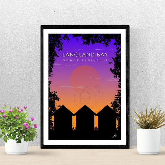 Langland Bay Sunset, Gower Peninsula Print, Gloss Card, Unframed