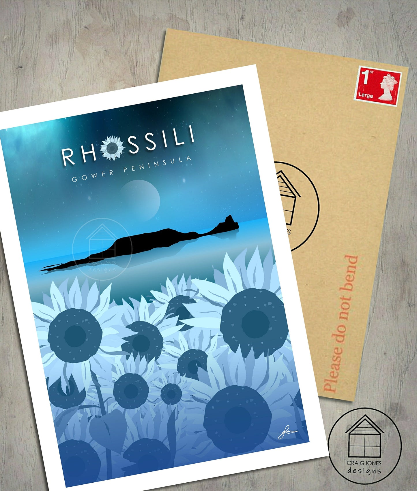 Rhossili Sunflowers, Gower Peninsula Print, Gloss Card, Unframed