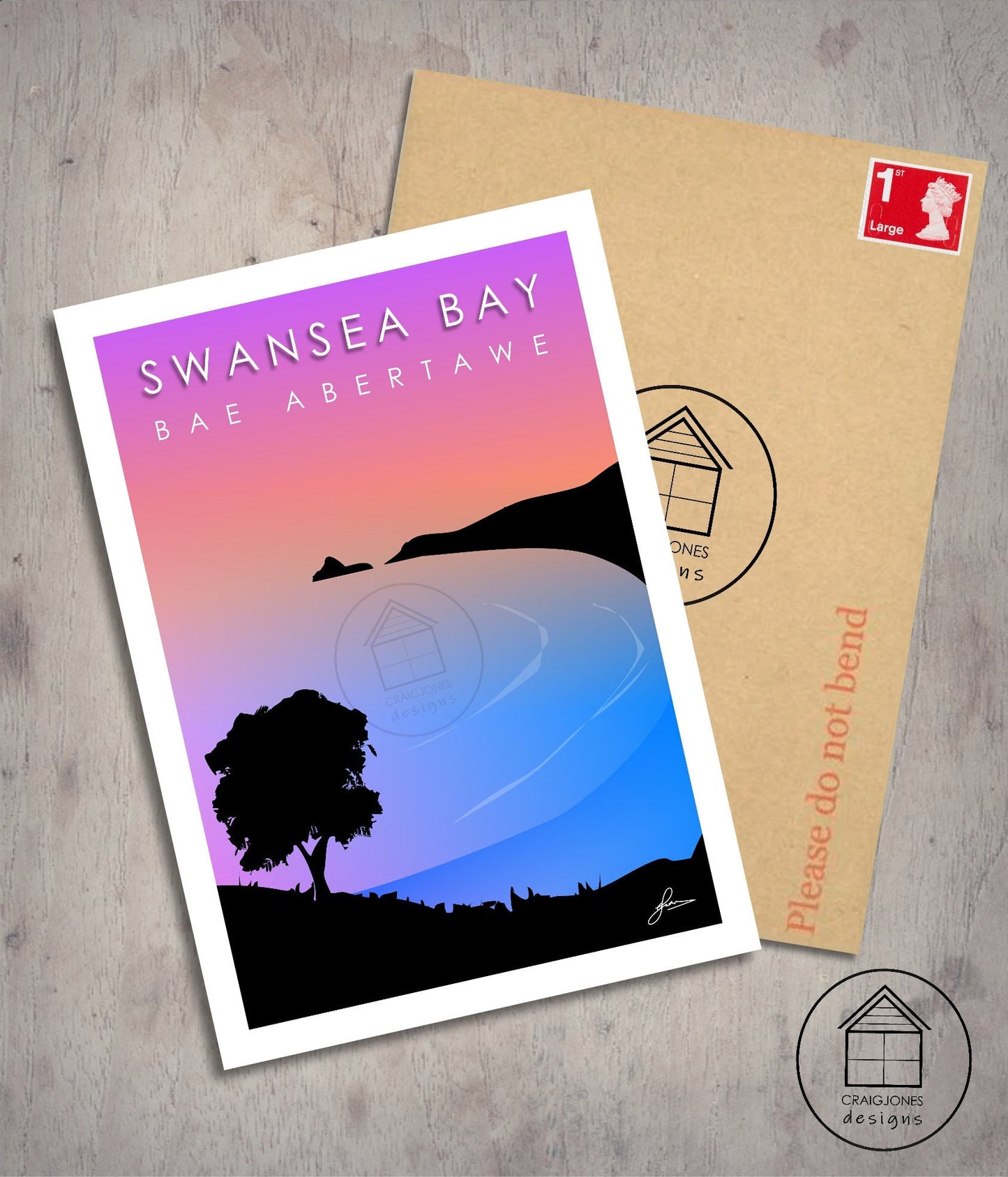 Swansea Bay Dusk, Bae Abertawe Print, Gloss Card, Unframed